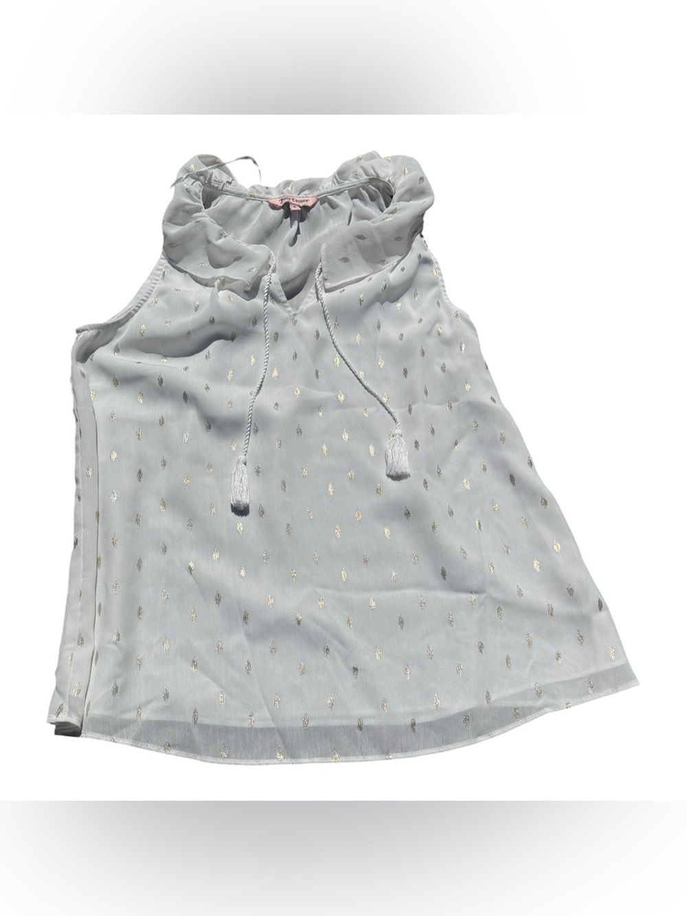 Juicy Couture Ruffle Neck Tassel Tank Womens Size Small Cloud Dancer White Gold